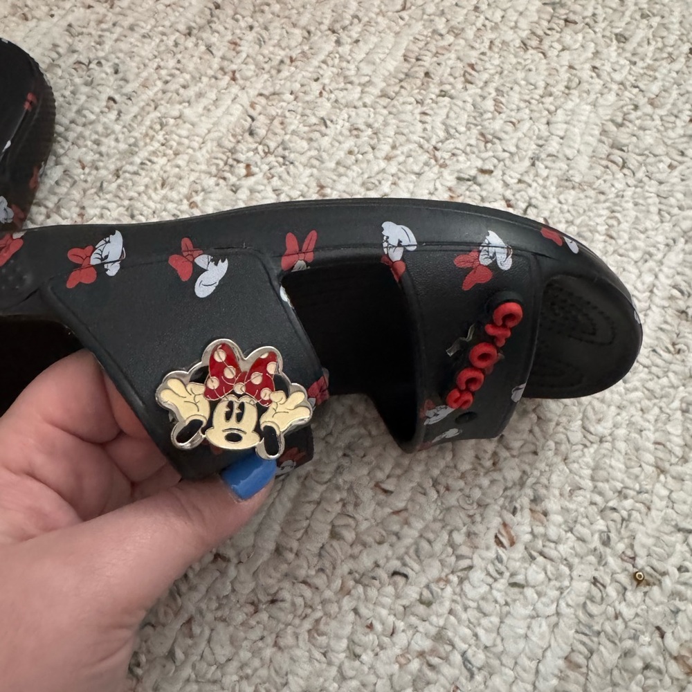 CROCS Black Minnie Mouse Slide Sandals with Red Accents - Picture 7 of 9